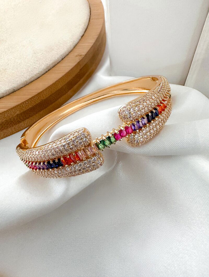 Bracelete Folheado a Ouro 18k e Prata Luxo com Zircônias