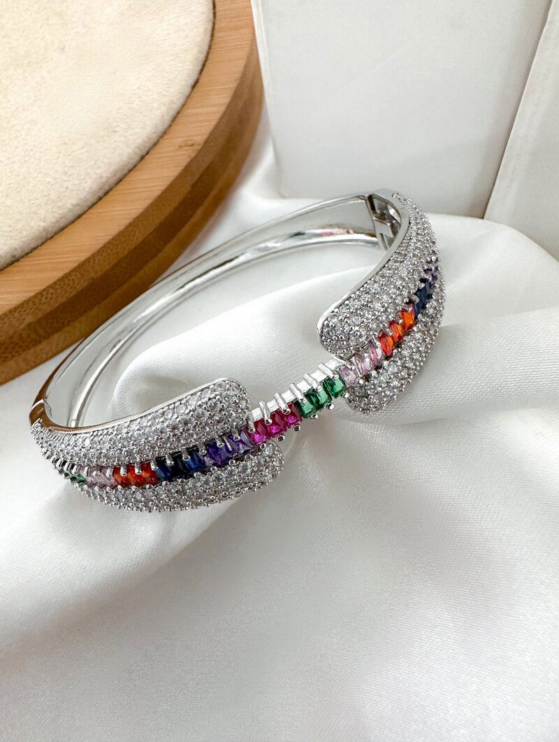 Bracelete Folheado a Ouro 18k e Prata Luxo com Zircônias