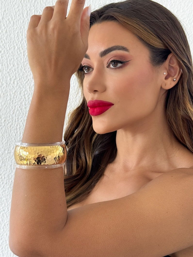 Bracelete Folheado a Ouro 18k e Prata Martelado e Aro Resinado