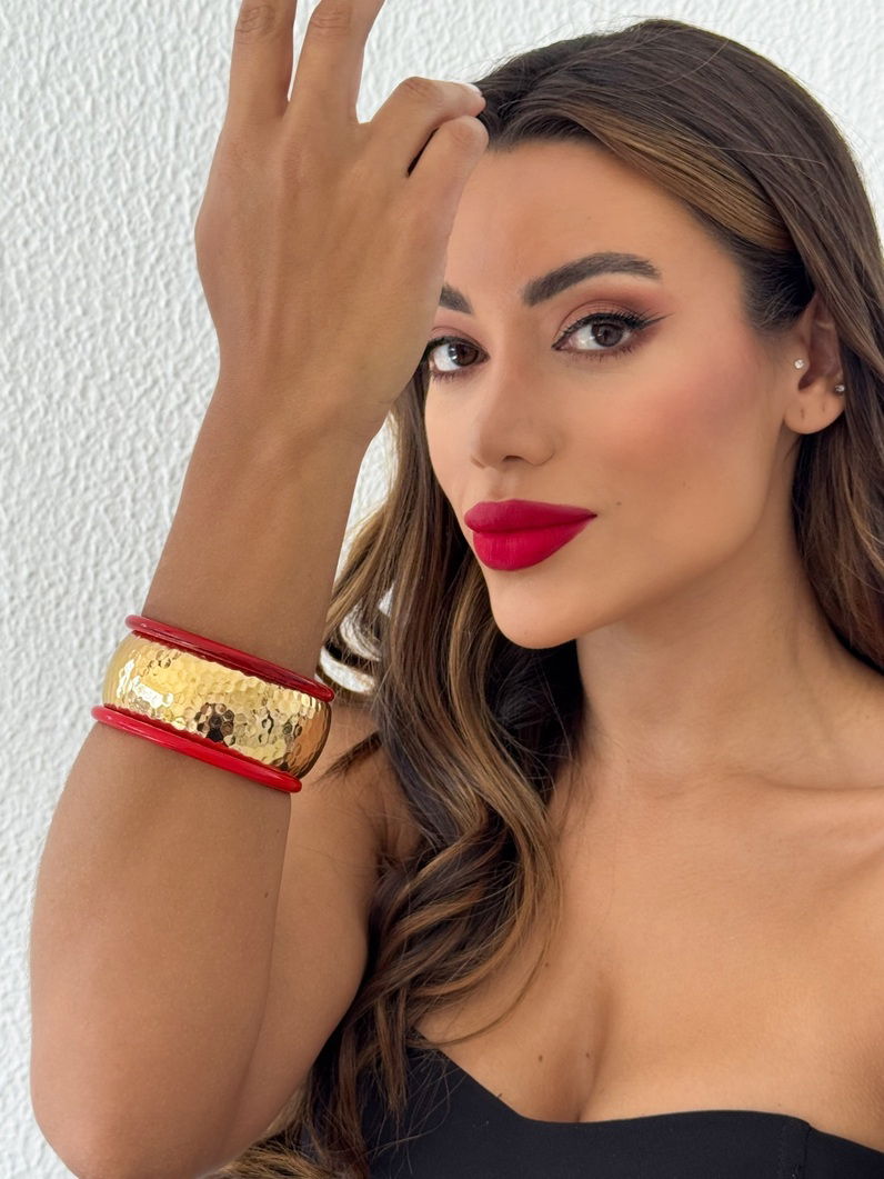 Bracelete Folheado a Ouro 18k e Prata Martelado e Aro Resinado