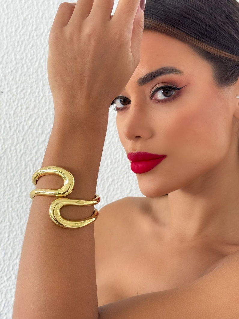 Bracelete Folheado a Ouro 18k e Prata Maxi Duo Gota Vazado