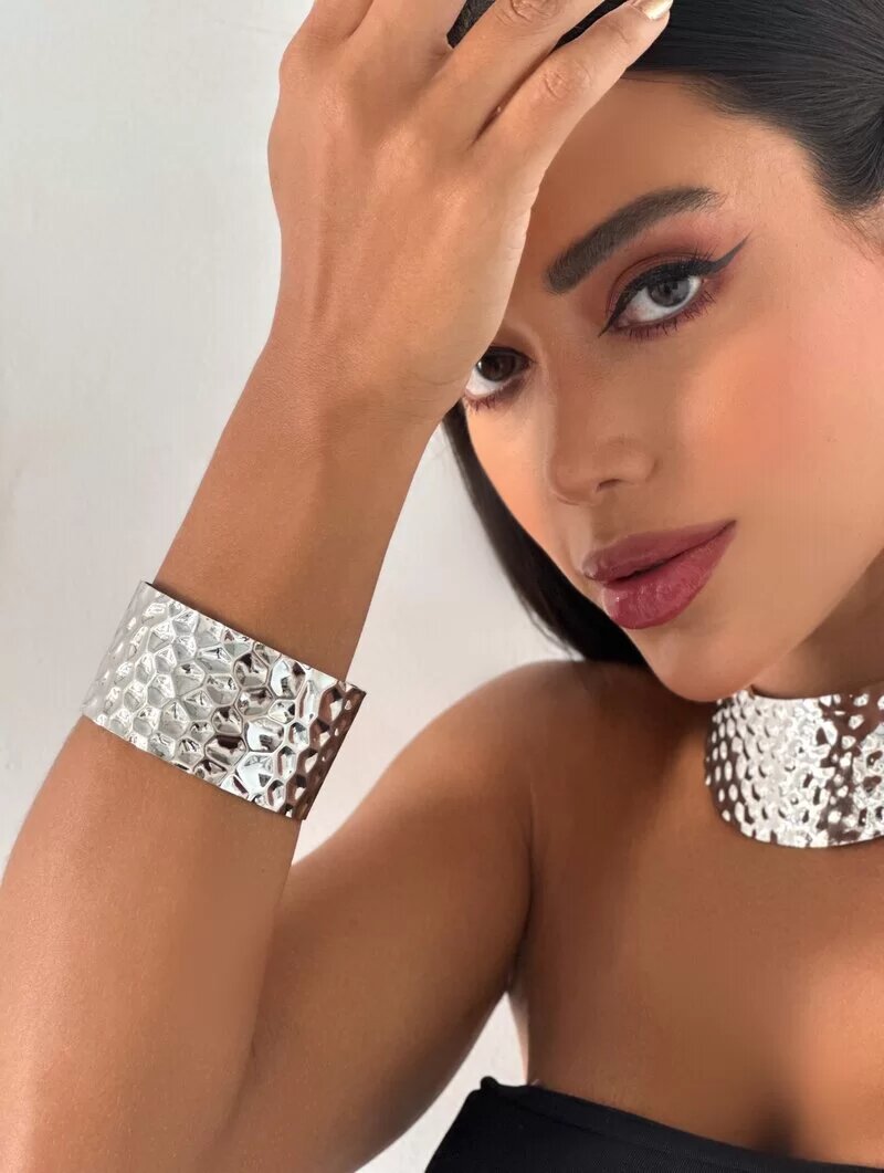 Bracelete Folheado a Ouro 18k e Prata Maxi Martelado