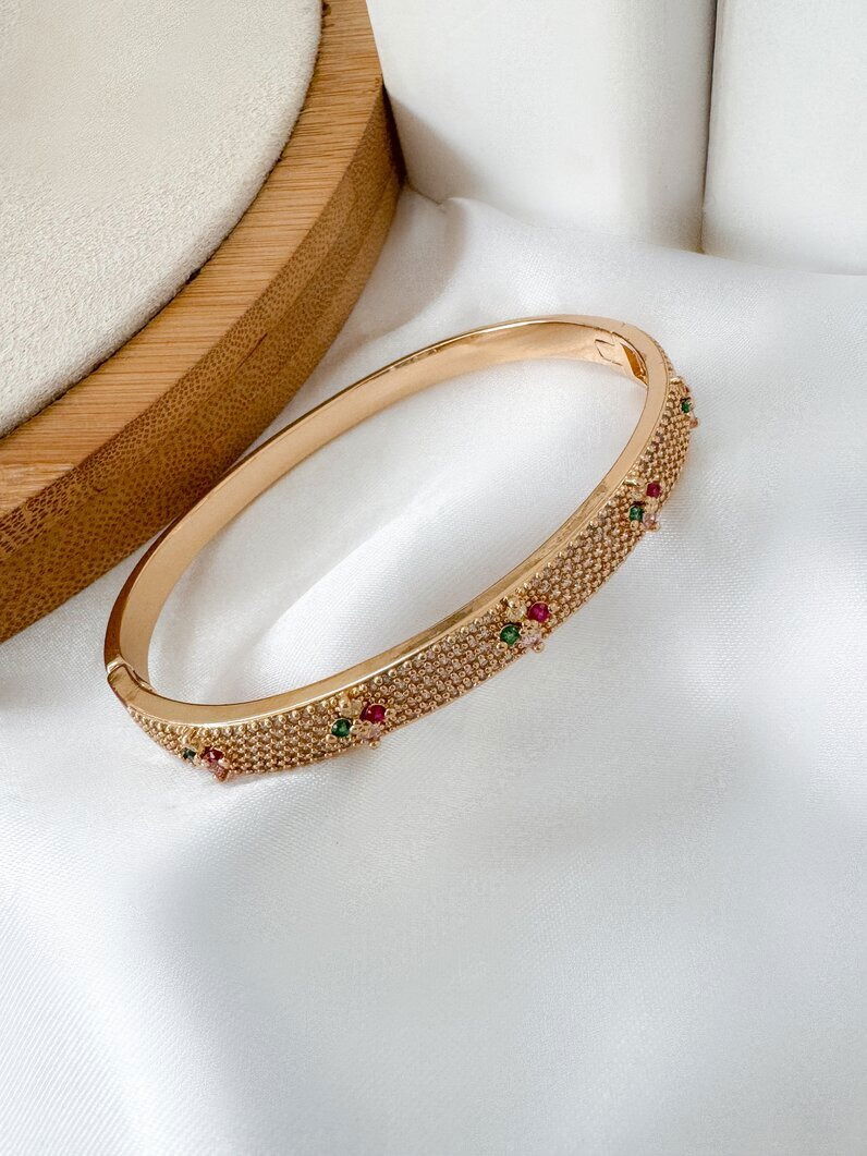 Bracelete folheado a ouro 18k e Prata Micro Zircônia Com rosas