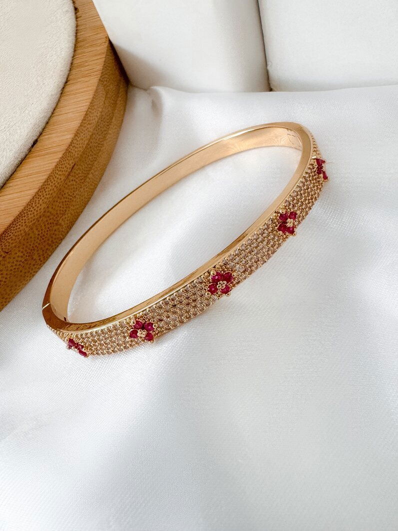 Bracelete folheado a ouro 18k e Prata Micro Zircônia Com rosas