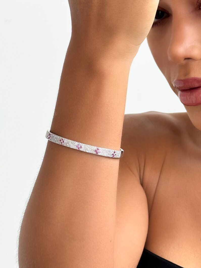 Bracelete folheado a ouro 18k e Prata Micro Zircônia Com rosas