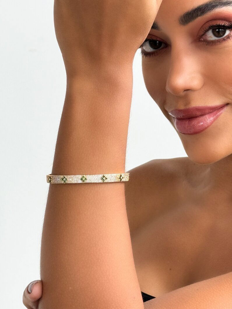 Bracelete folheado a ouro 18k e Prata Micro Zircônia Com rosas