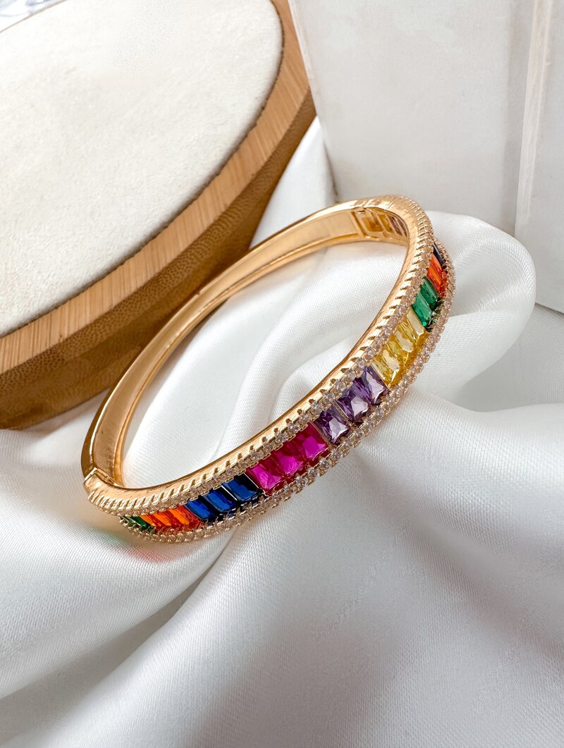 Bracelete Folheado a Ouro 18k e Prata Navetes com Borda Cravejada