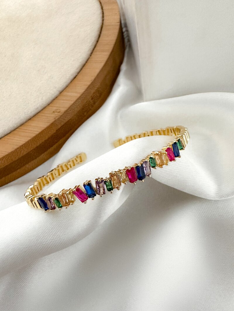 Bracelete Folheado a Ouro 18k e Prata Navetes de Zircônias