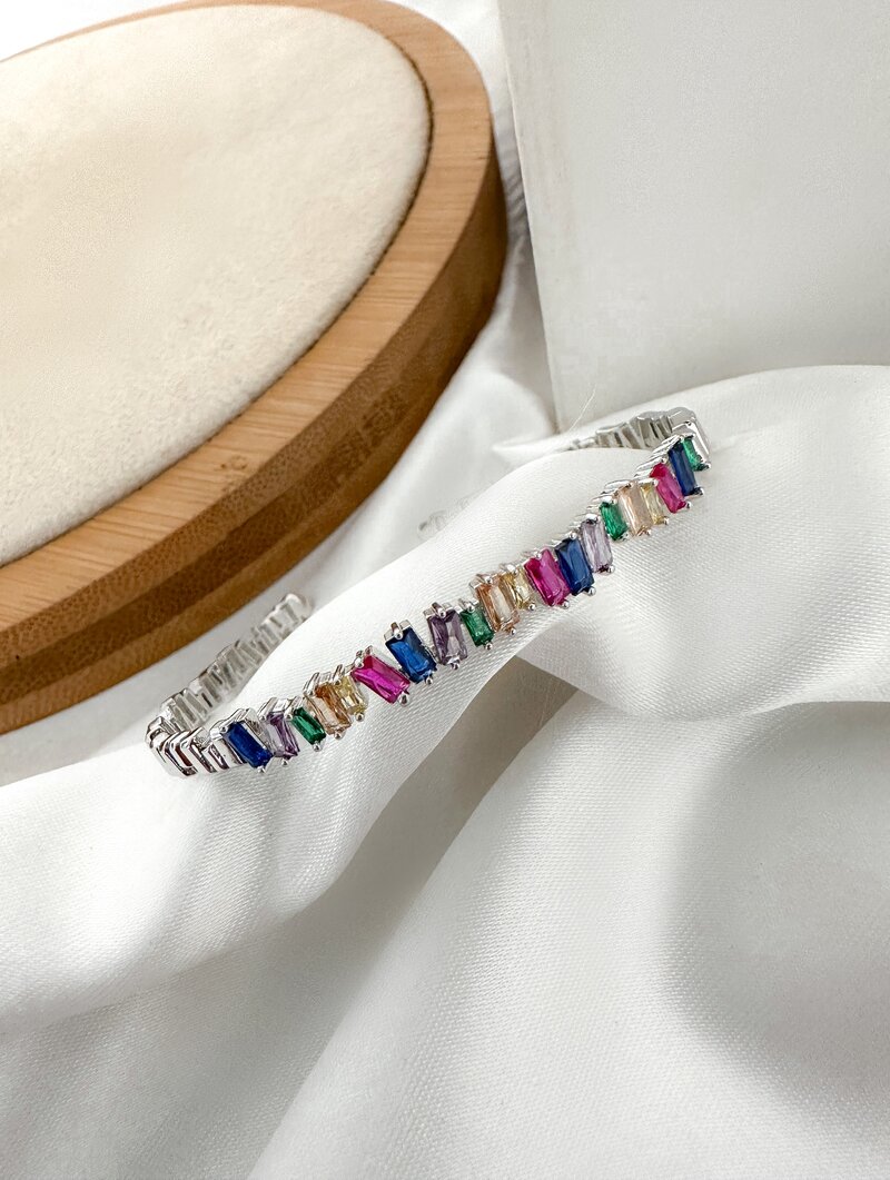 Bracelete Folheado a Ouro 18k e Prata Navetes de Zircônias