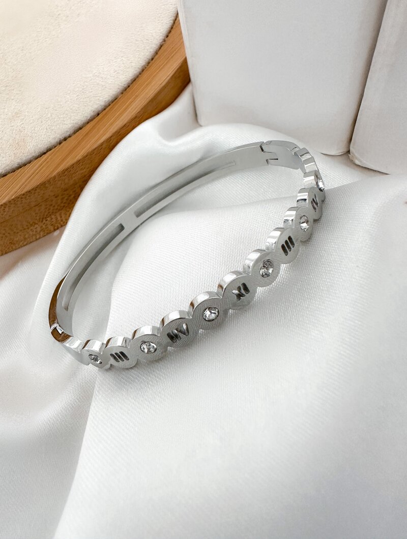 Bracelete Folheado a Ouro 18k e Prata Números Romanos com Zircônias