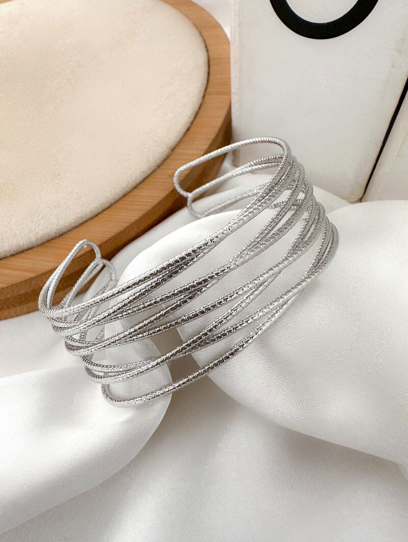 Bracelete Folheado a Ouro 18k e Prata Oito Fios Texturizados