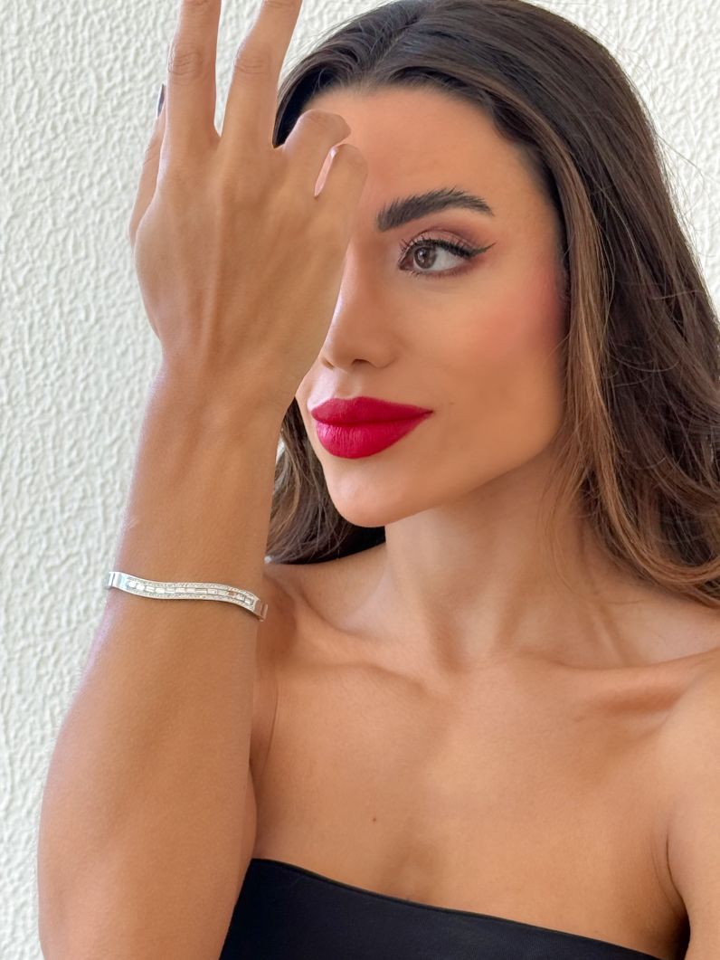 Bracelete Folheado a Ouro 18k e Prata Ondulado com Navetes