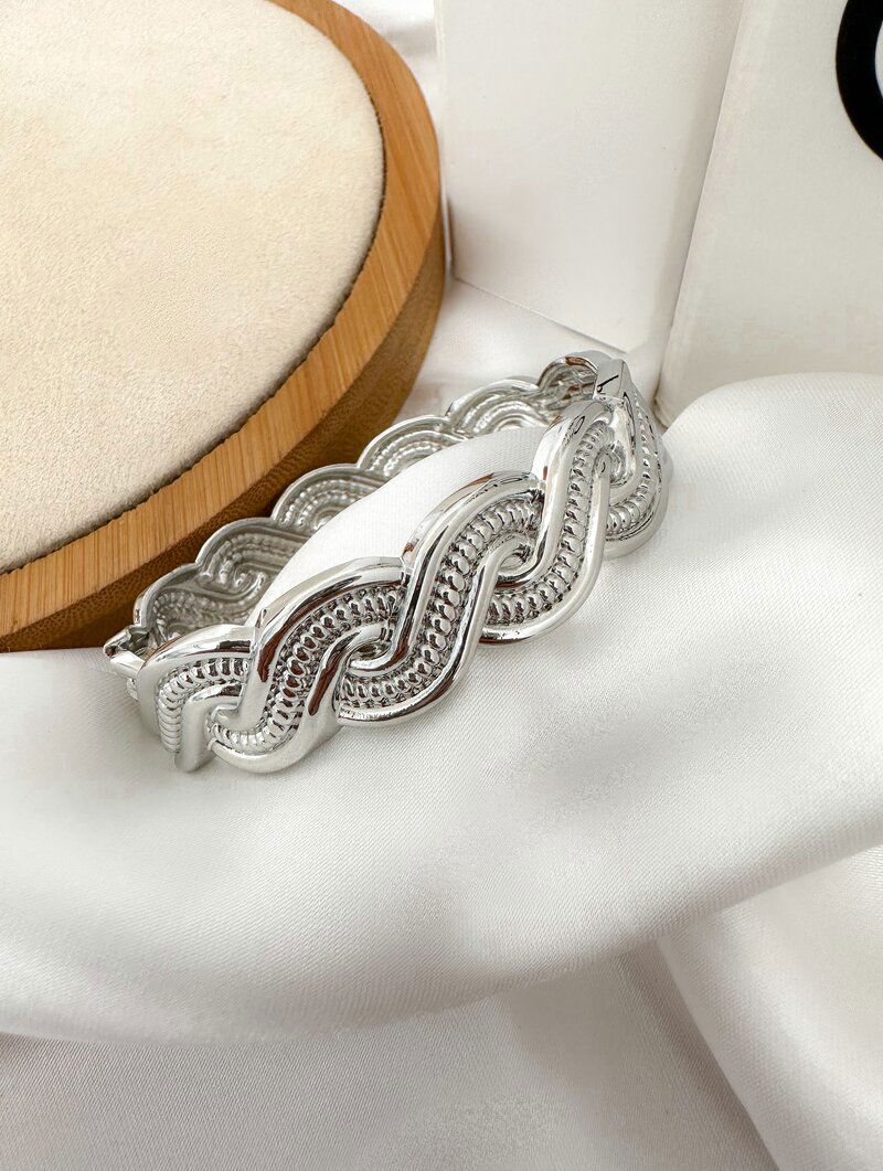 Bracelete Folheado a Ouro 18k e Prata Ondulado Desenhado