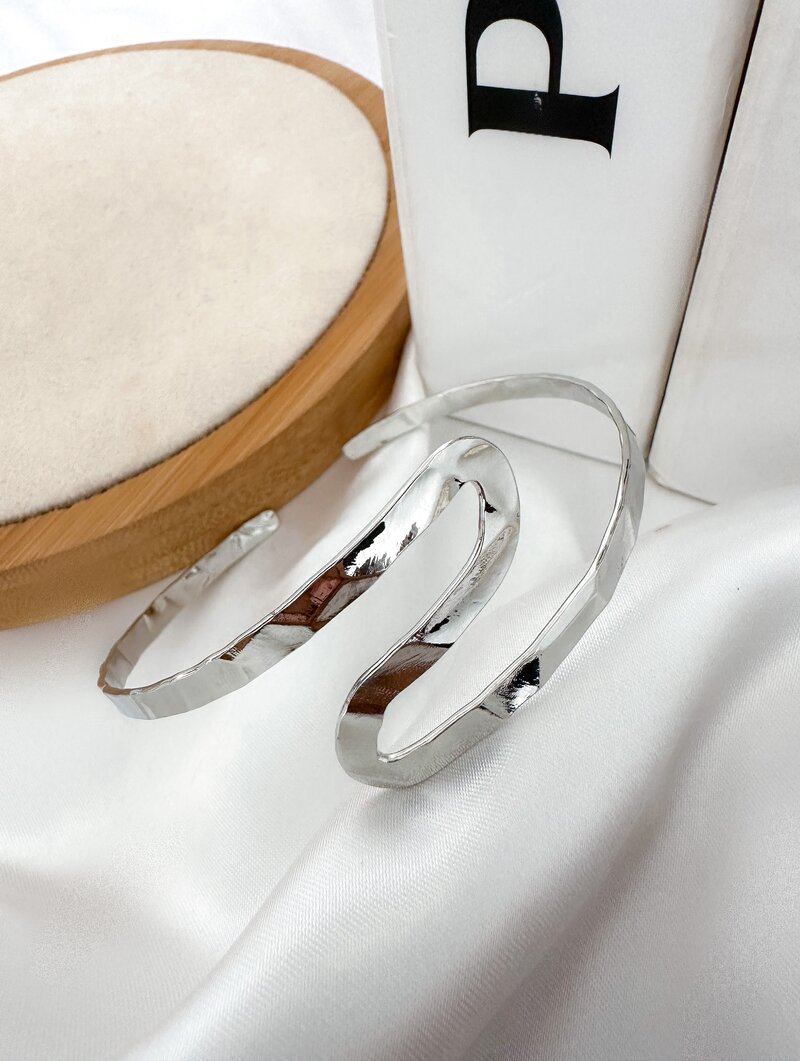 Bracelete Folheado a Ouro 18k e Prata Ondulado Texturizado