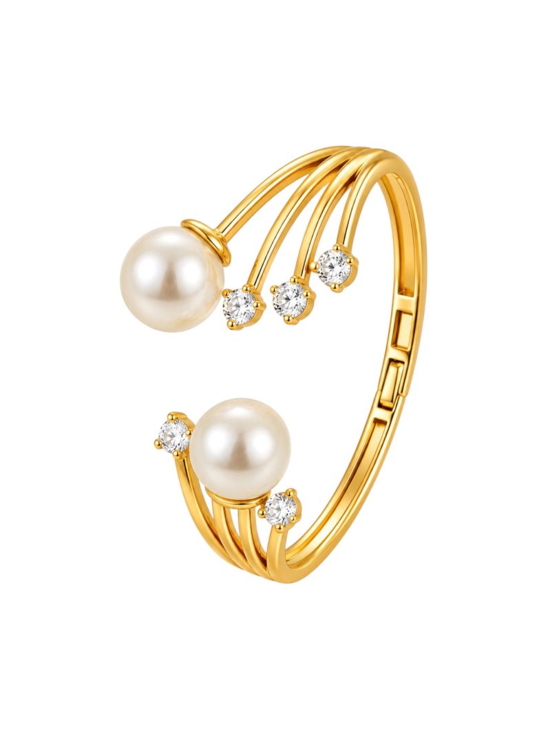 Bracelete Folheado a Ouro 18k e Prata Pérola Com Ponto de Luz