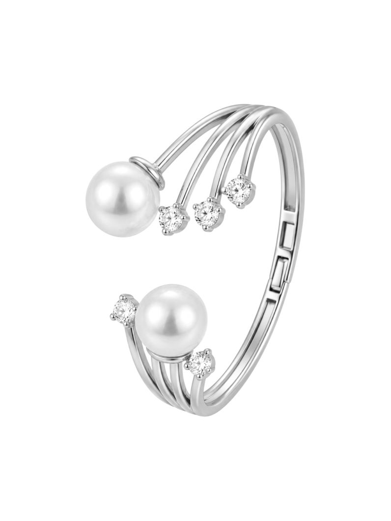 Bracelete Folheado a Ouro 18k e Prata Pérola Com Ponto de Luz