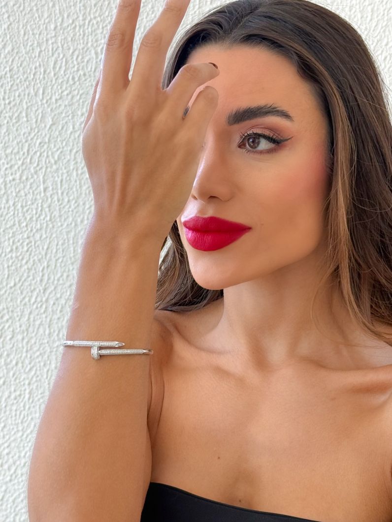 Bracelete Folheado a Ouro 18k e Prata Prego Com Zircônias