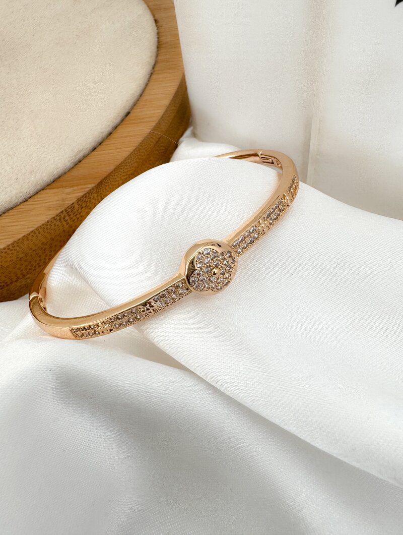 Bracelete Folheado a Ouro 18k e Prata Prego Inspiração Joalheria Cravejado