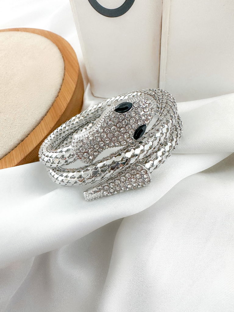 BRACELETE FOLHEADO A OURO 18K E PRATA SERPENTE COM MICRO ZIRCÔNIAS