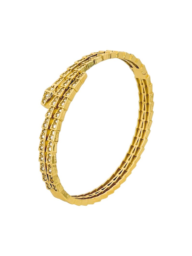 Bracelete Folheado a Ouro 18k e Prata Serpente Com Zircônias