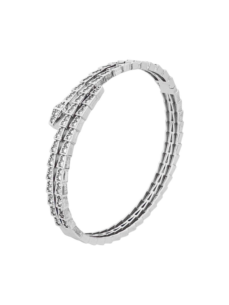 Bracelete Folheado a Ouro 18k e Prata Serpente Com Zircônias
