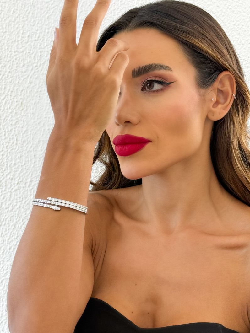 Bracelete Folheado a Ouro 18k e Prata Serpente Com Zircônias