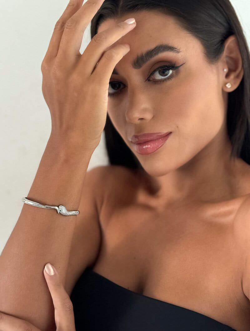 Bracelete Folheado a Ouro 18k e Prata Serpente Cravejada