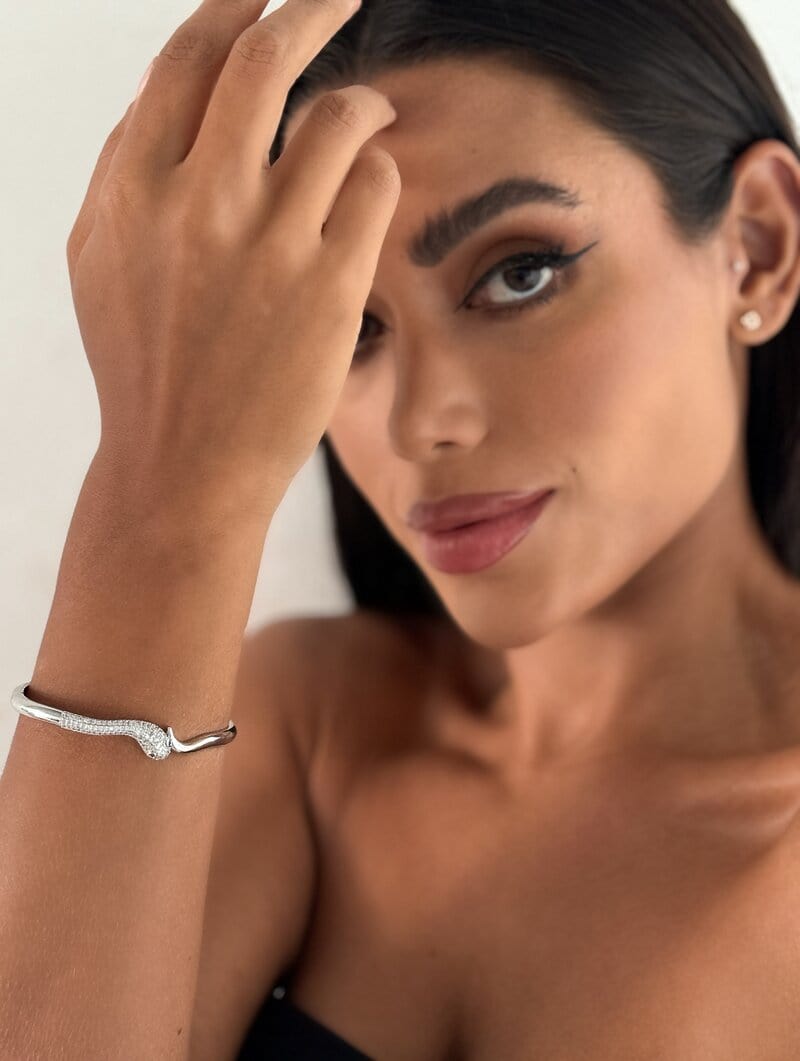 Bracelete Folheado a Ouro 18k e Prata Serpente Cravejada