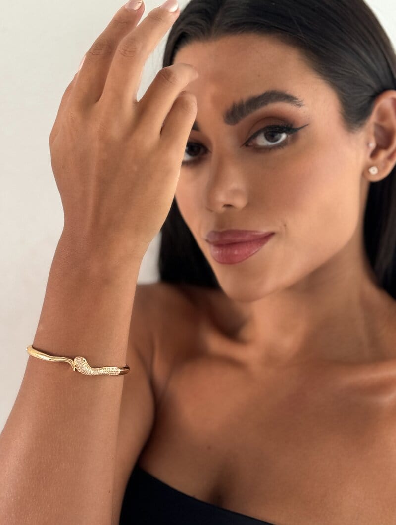 Bracelete Folheado a Ouro 18k e Prata Serpente Cravejada