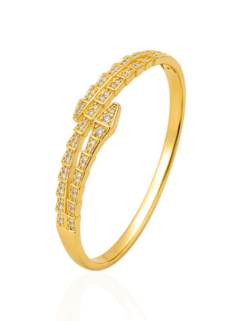 Bracelete Folheado a Ouro 18k e Prata Serpente Cravejada