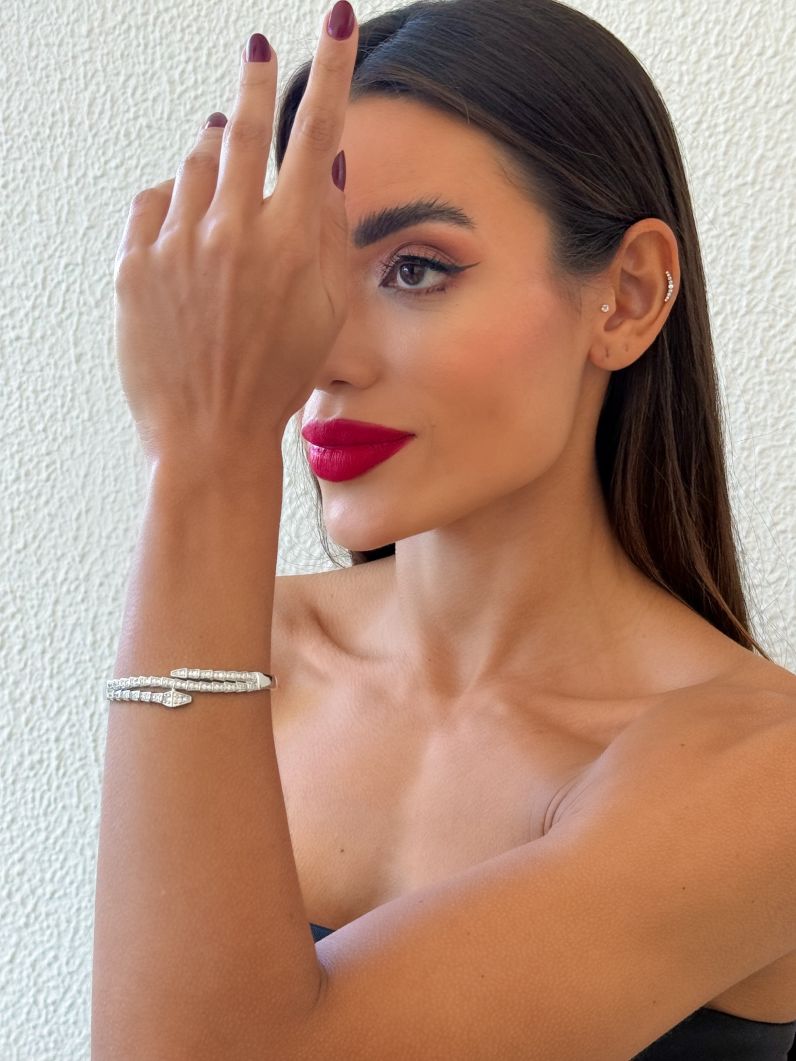 Bracelete Folheado a Ouro 18k e Prata Serpente Cravejada
