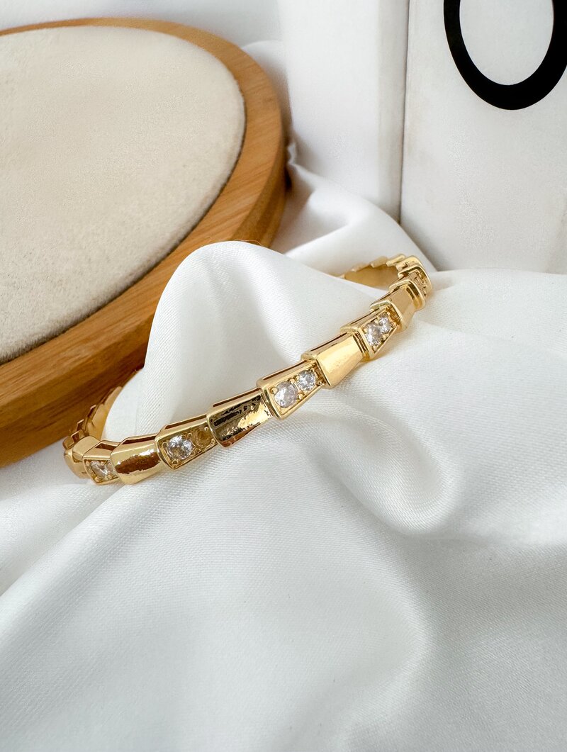 Bracelete Folheado a Ouro 18k e Prata Trabalhado com Micro Zircônias