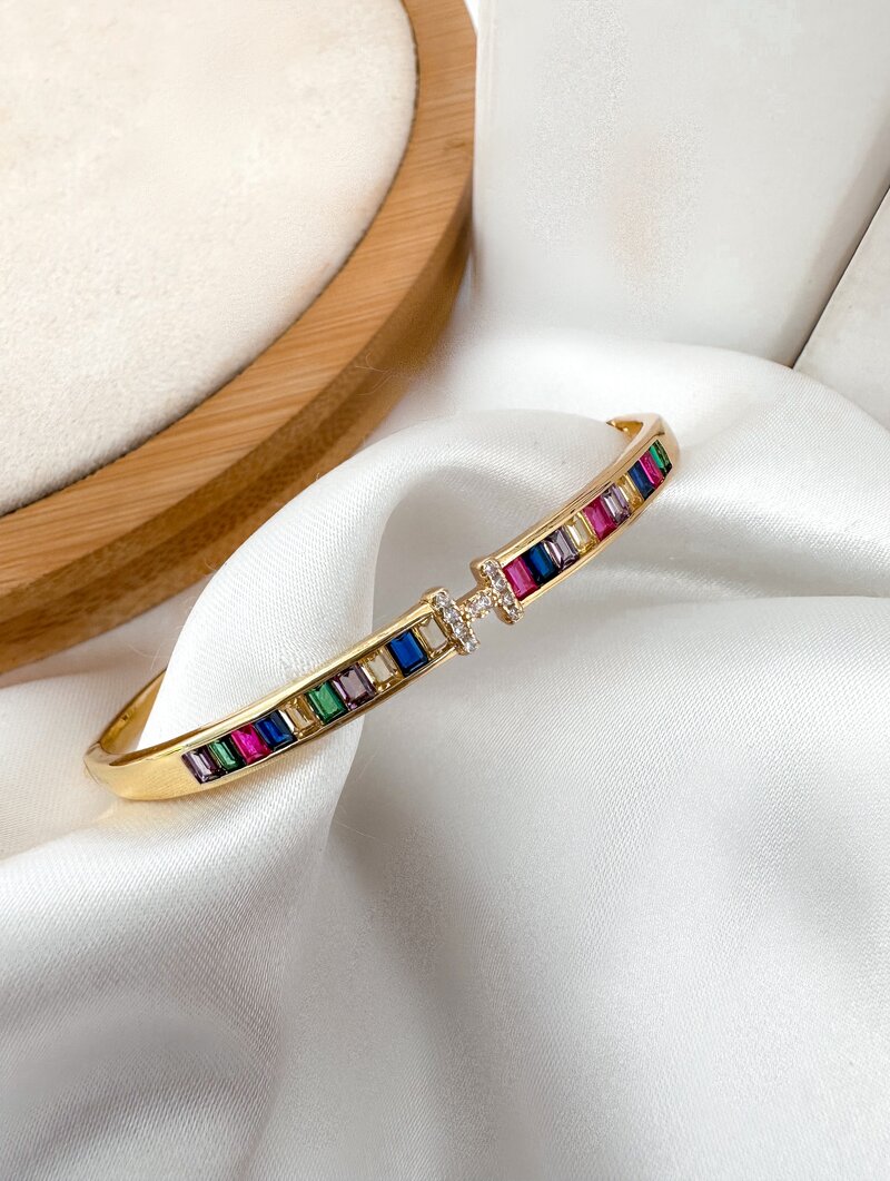 Bracelete Folheado a Ouro 18k e Prata Trabalhado com Navetes de Zircônia