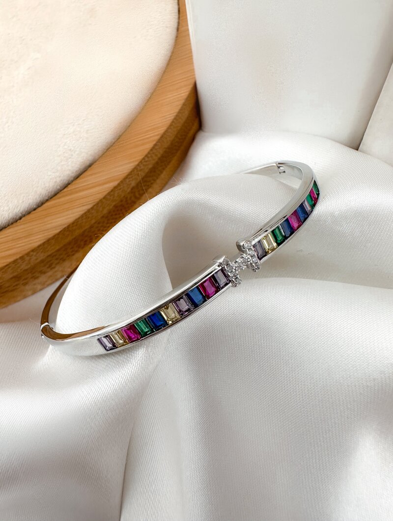 Bracelete Folheado a Ouro 18k e Prata Trabalhado com Navetes de Zircônia