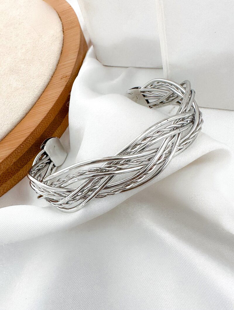 Bracelete Folheado a Ouro 18k e Prata Trançado Vazado