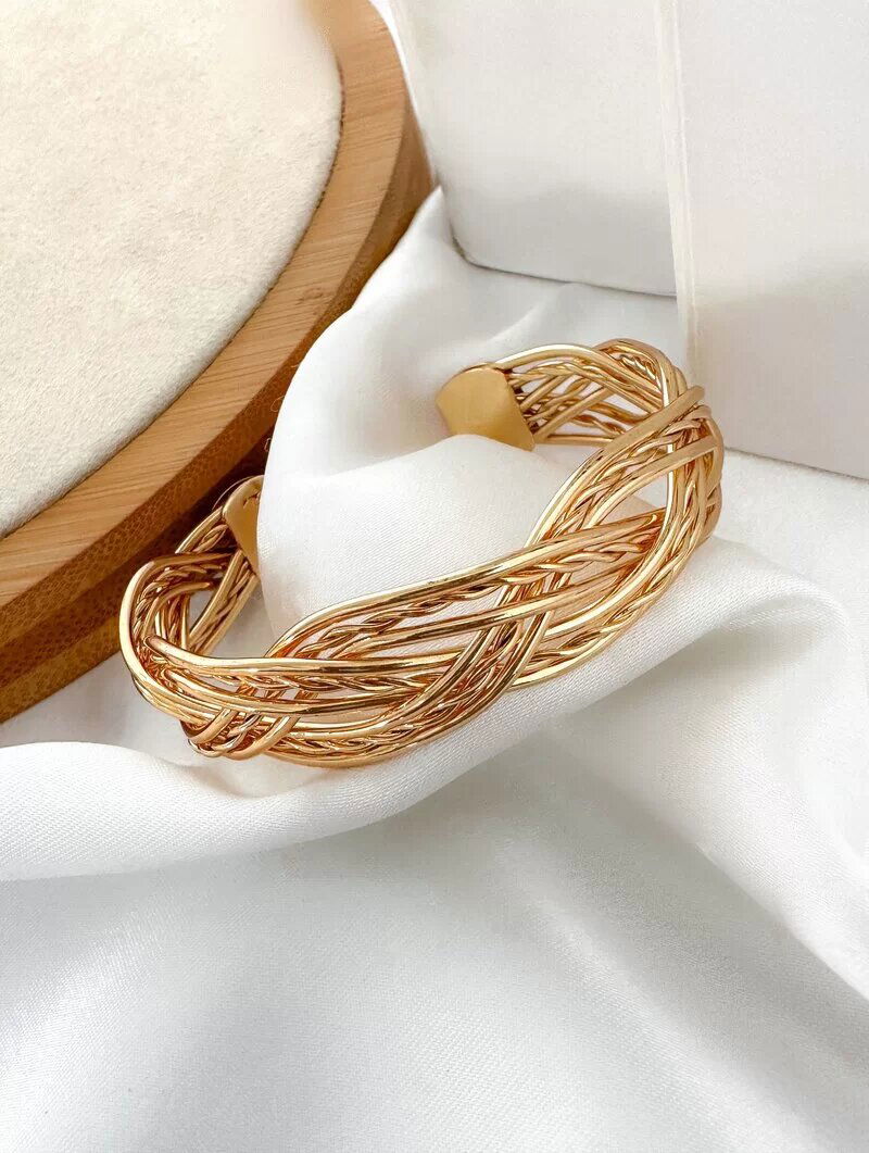 Bracelete Folheado a Ouro 18k e Prata Trançado Vazado