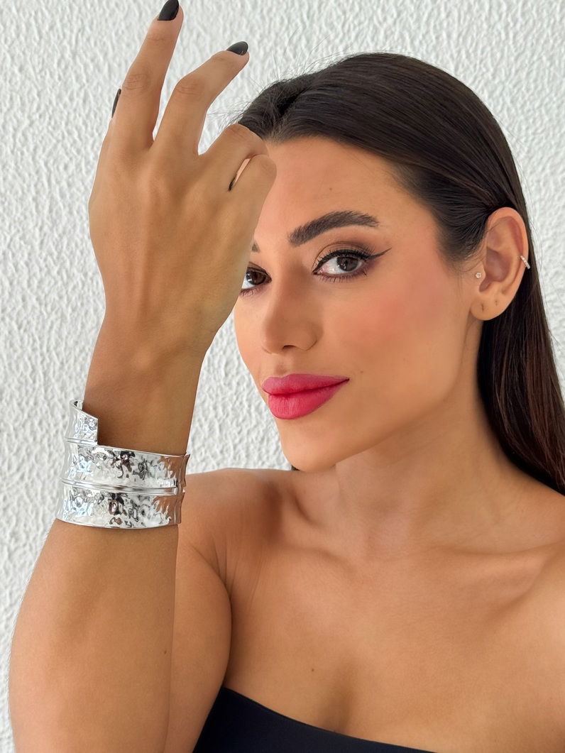 Bracelete Folheado a Ouro 18k e Prata Tubo Martelado Maxi