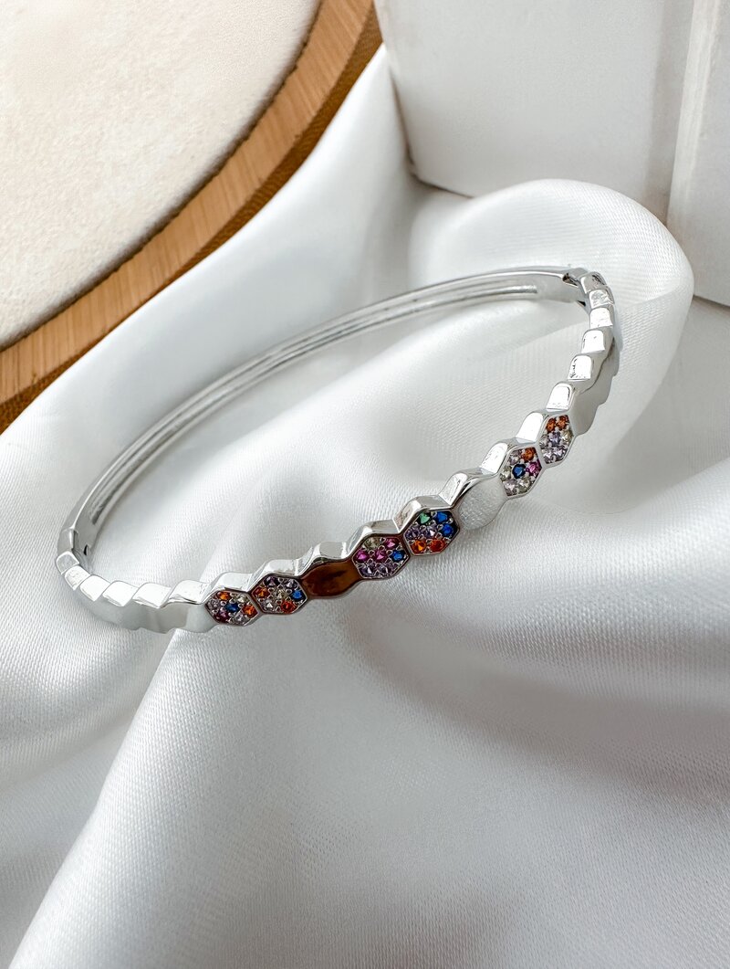 Bracelete Folheado a Ouro 18k e Prata Zircônias com Entremeios Lisos