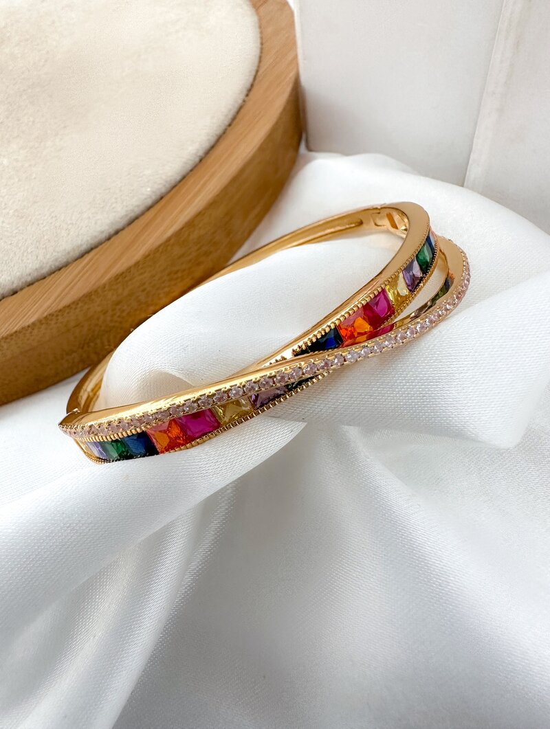 Bracelete Folheado a Ouro 18k e Prata Zircônias com Fio Cravejado