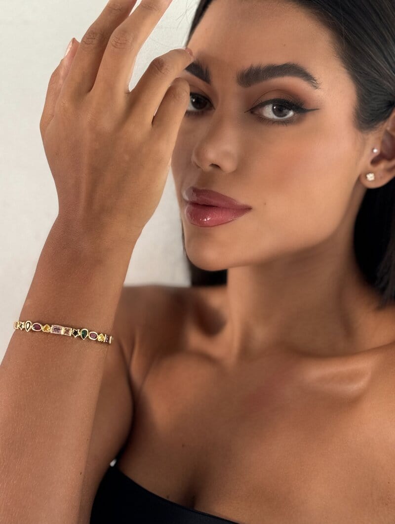 Bracelete Folheado a Ouro 18k e Prata Zircônias Formatos
