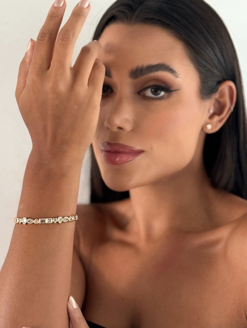 Bracelete Folheado a Ouro 18k e Prata Zircônias Formatos