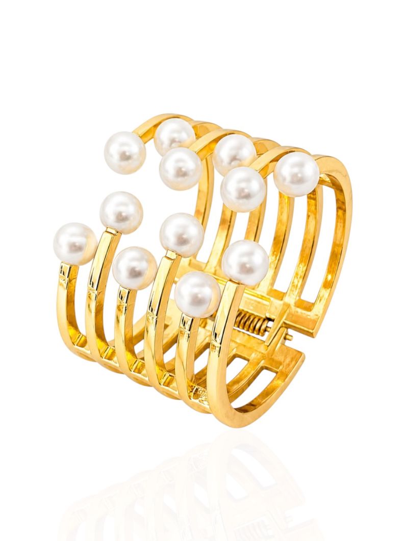 Bracelete Folheado a Ouro 18k Fios Maxi Com Pérolas