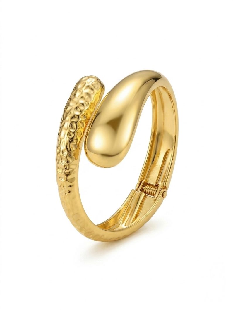Bracelete Folheado a Ouro 18k Gota Lisa e Martelada