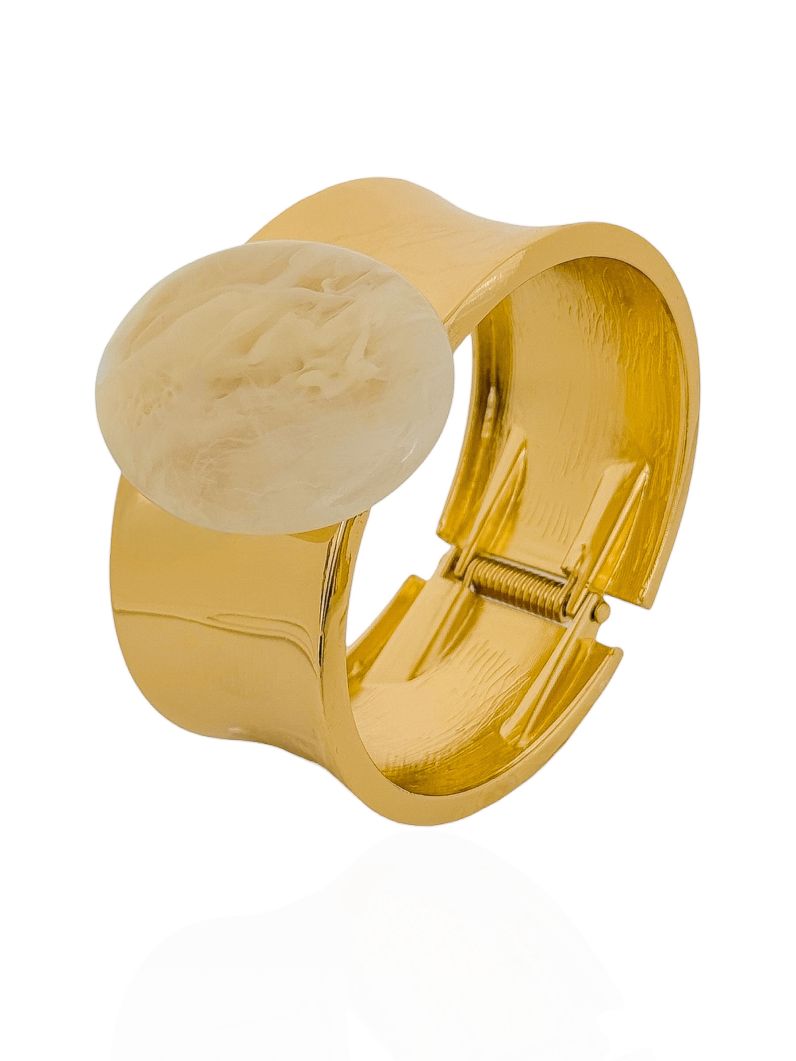 Bracelete Folheado a Ouro 18k Liso Com Forma Resinada