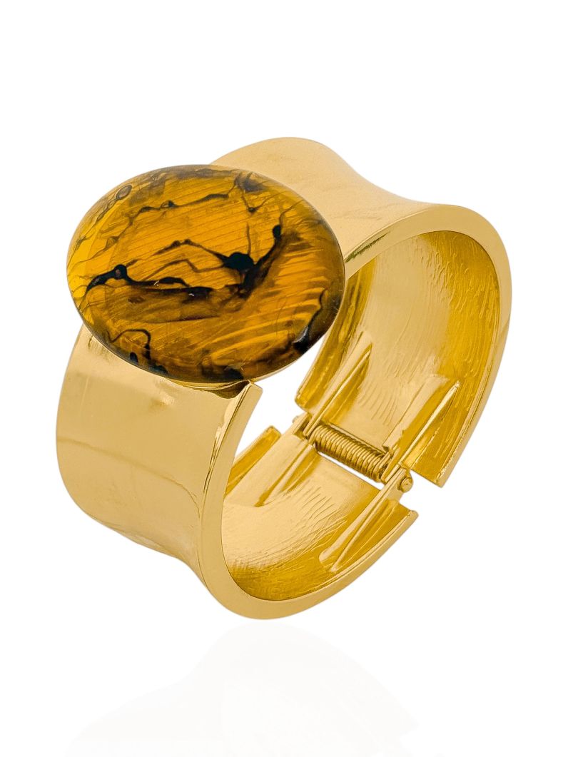 Bracelete Folheado a Ouro 18k Liso Com Forma Resinada