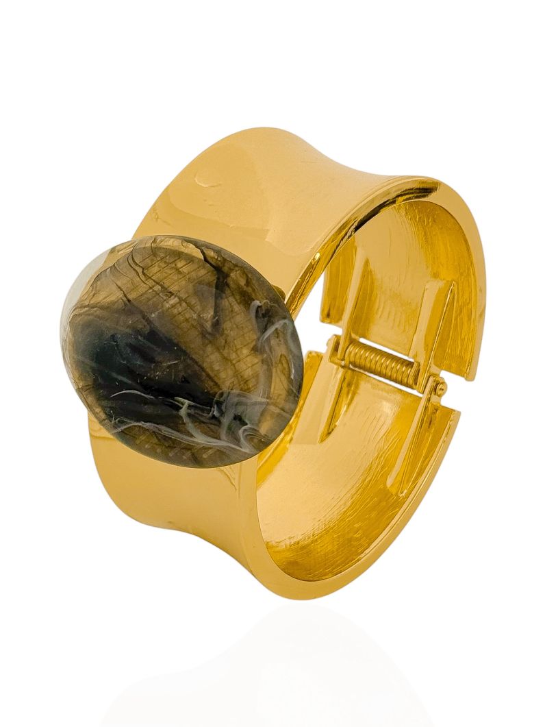 Bracelete Folheado a Ouro 18k Liso Com Forma Resinada