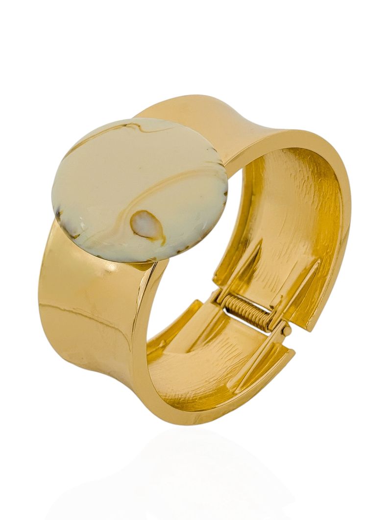 Bracelete Folheado a Ouro 18k Liso Com Forma Resinada