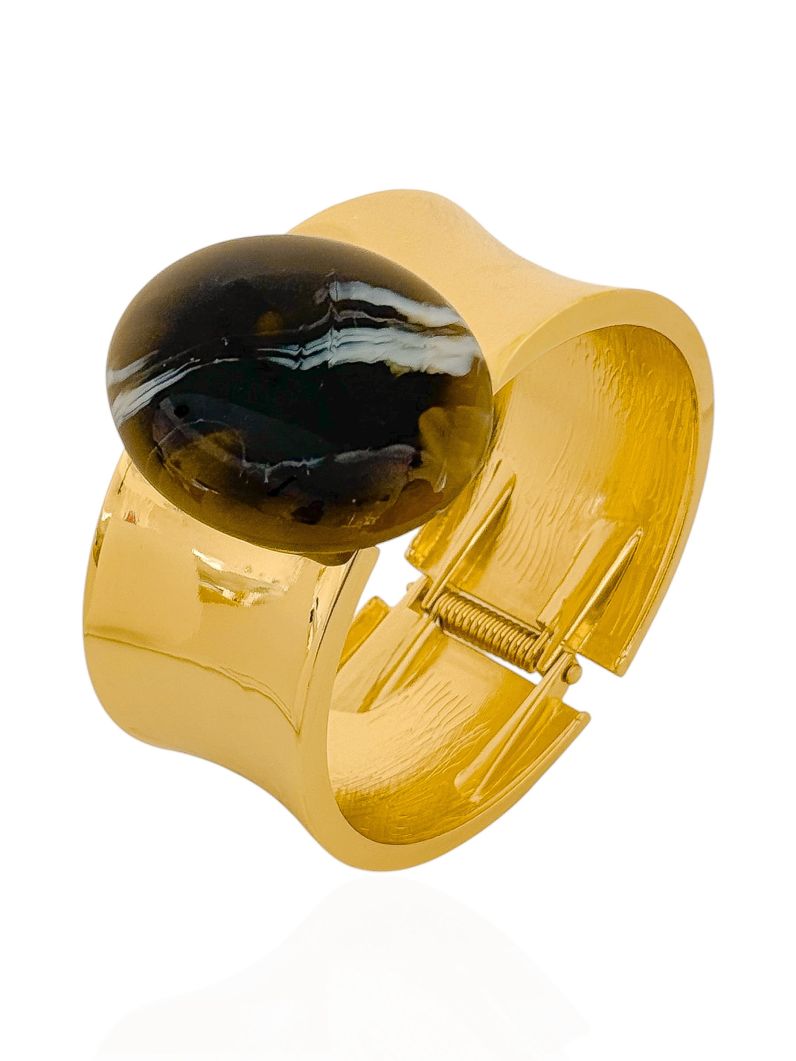 Bracelete Folheado a Ouro 18k Liso Com Forma Resinada