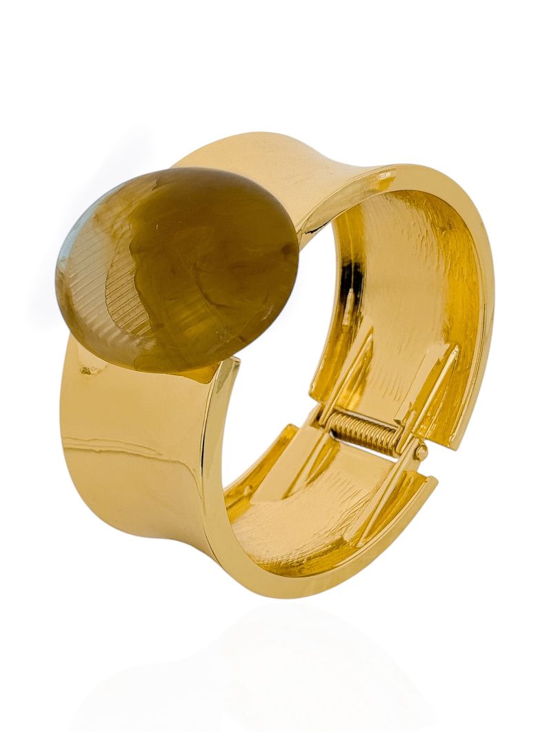 Bracelete Folheado a Ouro 18k Liso Com Forma Resinada