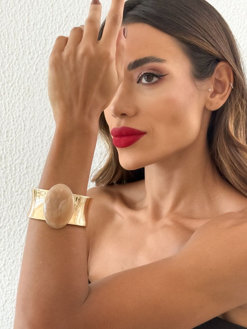 Bracelete Folheado a Ouro 18k Liso Com Forma Resinada